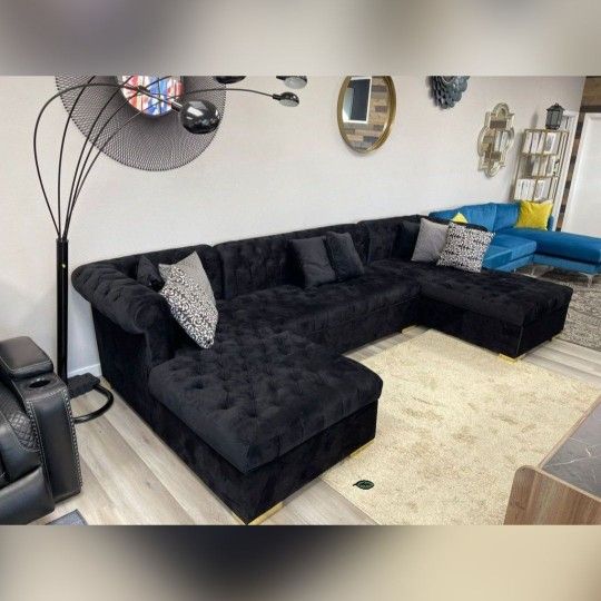 Lauren Black Velvet Double Chaise Sectional