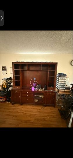 Large Solid Wood Entertainment Center / Media Wall Unit Hutch