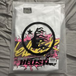 Hellstar white and pink streetwear tee