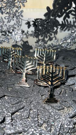 Set of 4 Hanukkah Menorah Napkin Rings Silver Tone w/ Gold Tone Accents Judaism