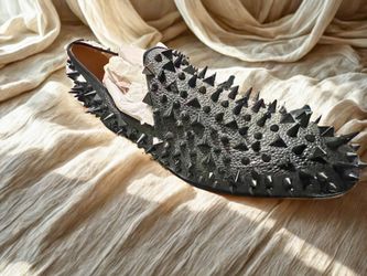 Sabert Spiked Studded Loafers Mens Black Tuxedo Shoes Size 43