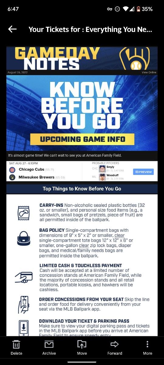 Cubs / Brewers Saturday 8/27 6:10