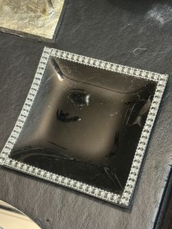 Black Trinket Dish With Bling Trim 6”