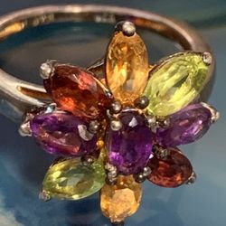 Multi Gemstone Flower Ring Size 5