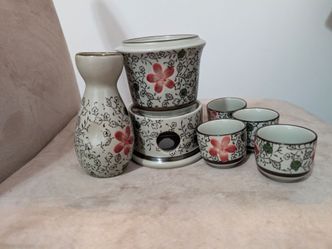 Japanese Sake Set with Flower Design