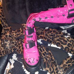 Hot Pink  Vinyl Spiked Boots