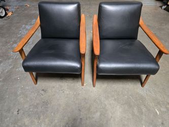 2 new in box West elm chairs mid century leather show wood chair