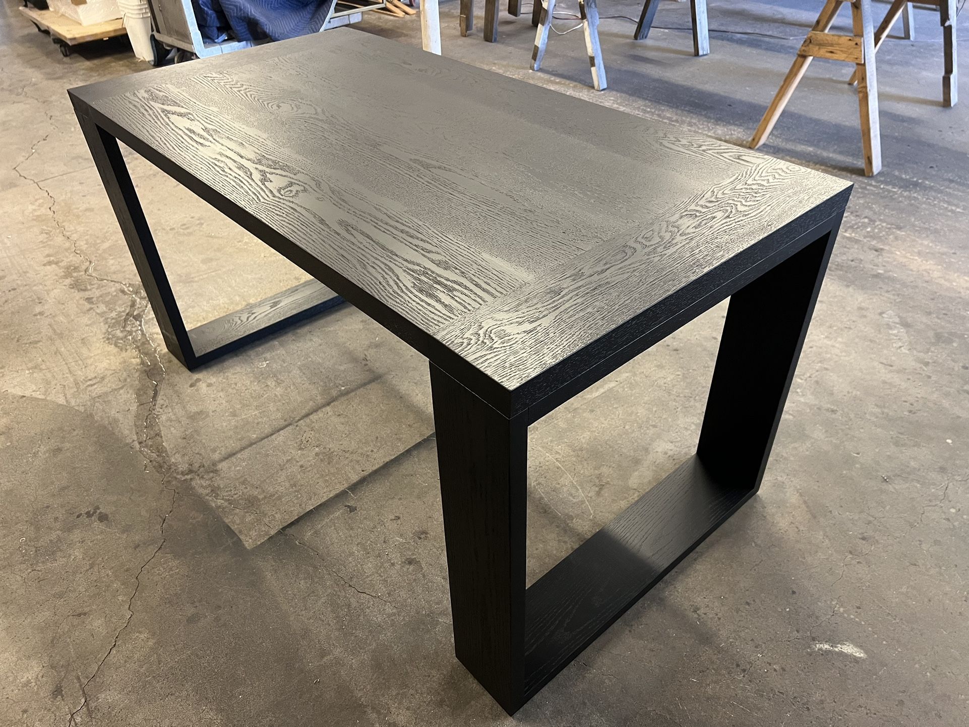 Brand New Solid White Oak Wood Desk Dining Table, Black, 60x33”