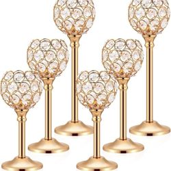 6 Pack Crystal Candle Holders Gold or Silver Candle Holders Bulk Tealight Candlestick Crystal Candelabras