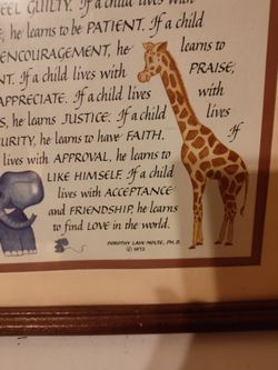Vintage 1972 children  learn what they live frame 15X12 excellent conditions$13