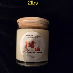 Hand-poured, all natural soy wax Strawberries and Cream 11oz Two Wick Candle
