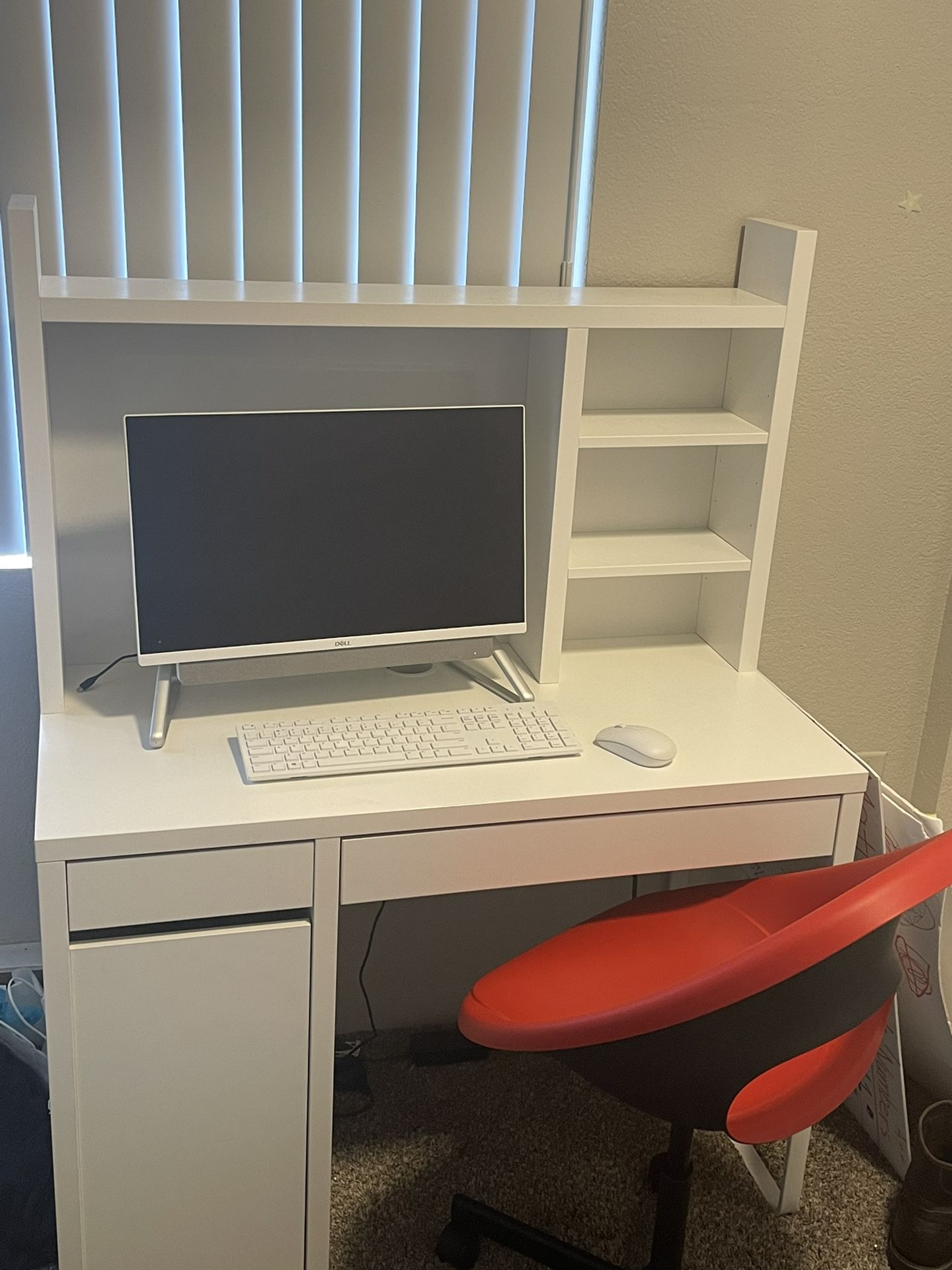 All White IKEA Desk And Chair 