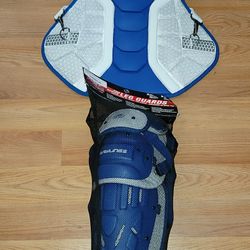 Brand New 
Professional Blue Rawlings Shinguards and Chest Protector, Hockey Style Mask Catchers Gear
Adult Size 16 
Price $425.00