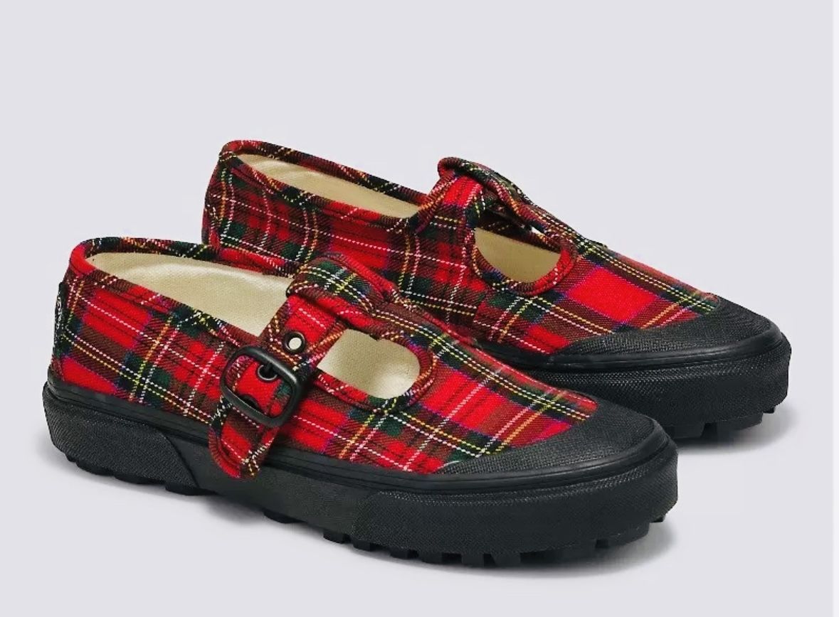 Women's size 6.5 VANS style 93 Mary Janes Red Plaid New