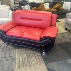 Black & Red Leather Loveseat