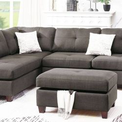 Brand New Ash Black Dorris Sectional Sofa With Storage Ottoman 