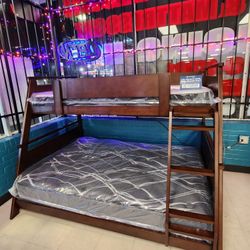 Twin/ Full Bunk Bed Frame With Mattress 