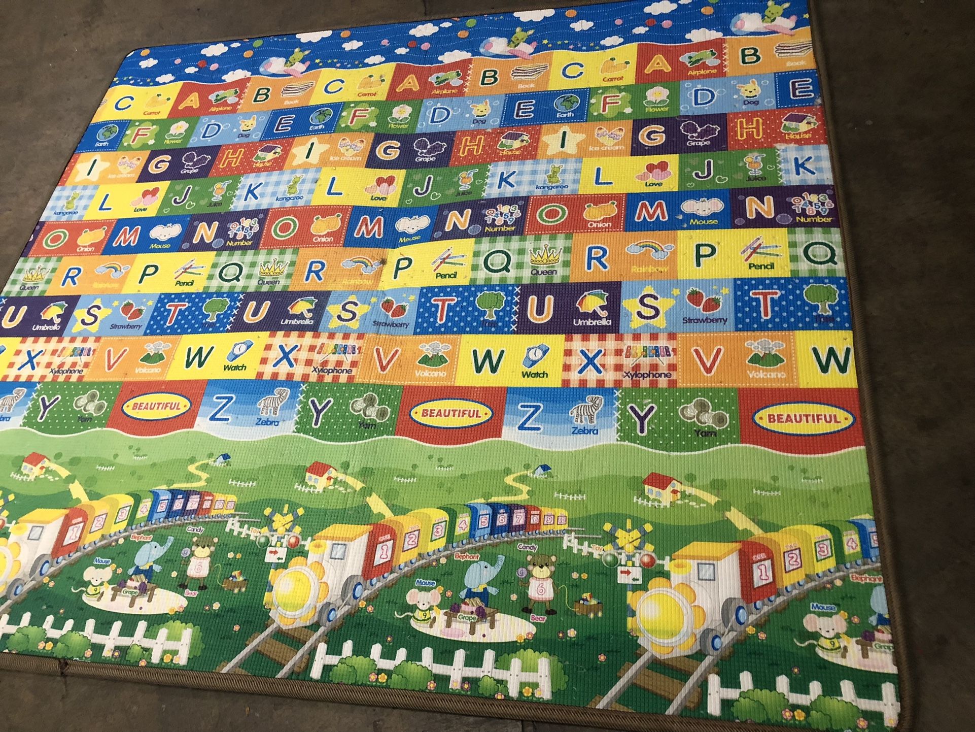 Kids Play Rug Mat Playmat Kids Carpet 72 x 80 inch Playtime Collection ABC Alphabet, Numbers, Anim