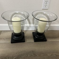 Two Black Wood And Glass Candle holders