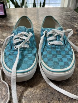 Vans Authentic lace-up skate shoes in a turquoise blue and glitter checkerboard Size Women 5 sneakers tennis shoes 