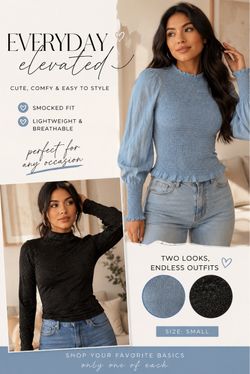 Smocked Long Sleeve Top – Size Small