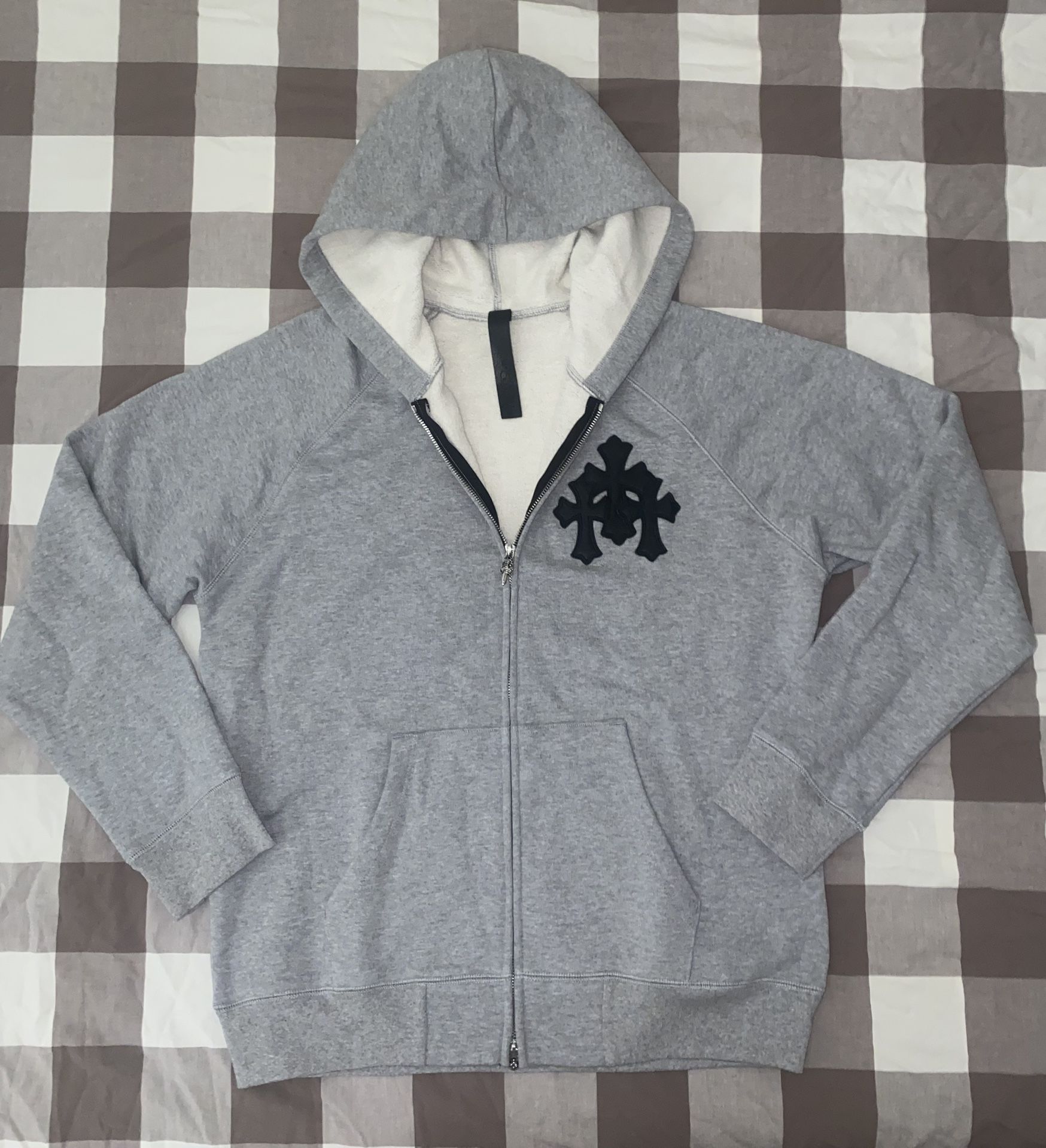 Grey Chrome Hearts Triple Leather Cross Patch Hoodie Size Large