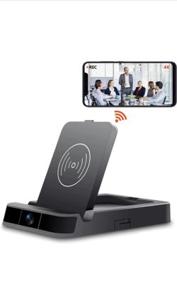 Spy Camera Hidden Camera WiFi Wireless Charger with 160° Lens Security Nanny Cam 4K, Mini Spy Hidden Camera with Motion Detection/Night Vision, Suppor