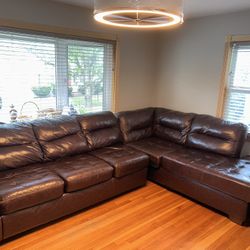 Brown Faux Leather Sectional Couch 