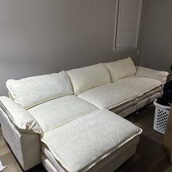 Couch color: beige chenille ; size: 120 W x 32.3 D x 33.5 H