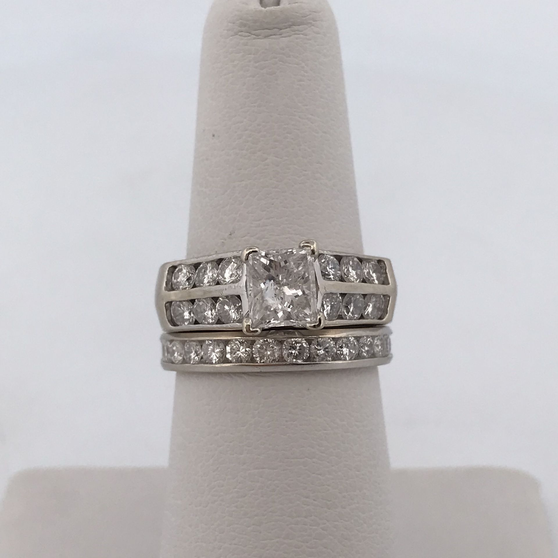 14k White Gold 2.18ct Diamond Ring Set Size 6.5