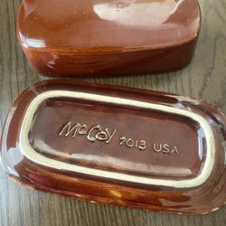 Vintage McCoy Brown Drip Glaze Pottery Covered Butter Dish USA 