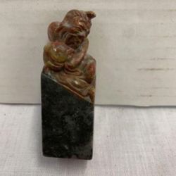 Vintage Chinese soapstone ink stamp with warrior.