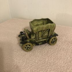 Vintage Lefton Green Model T Car Planter Drip Glaze 8” Long