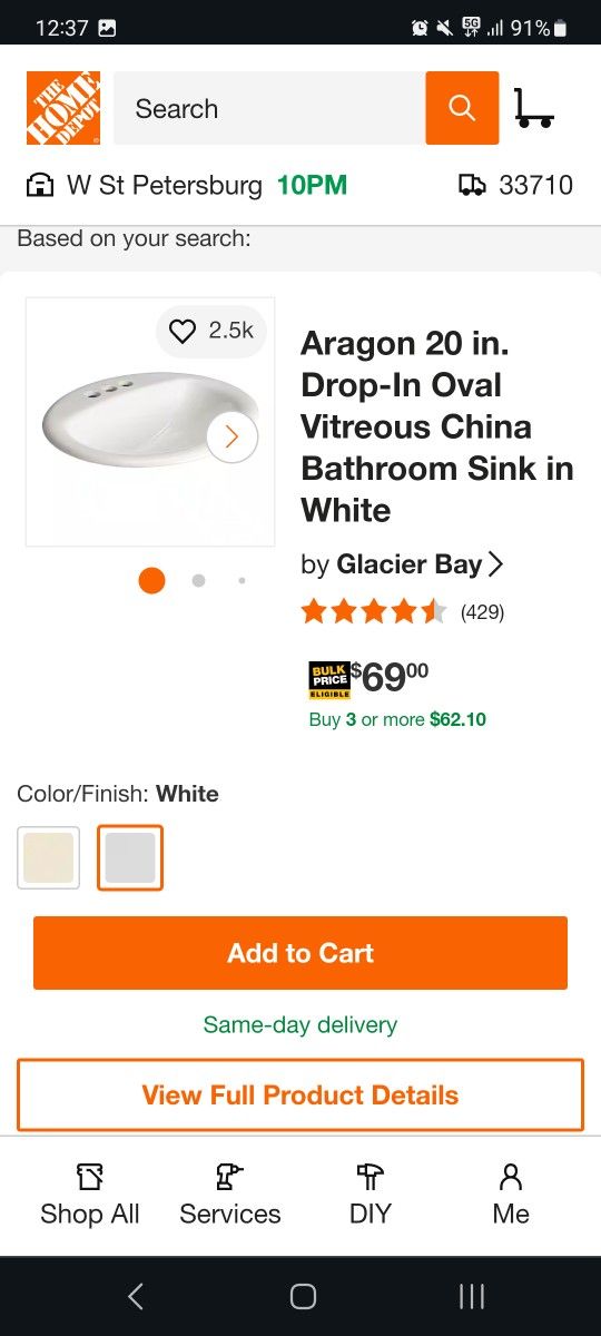 White Oval Sink