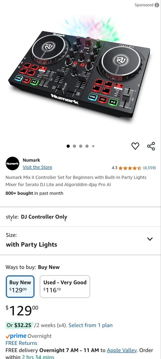 Numark Mix II Controller Set for Beginners with Built-in Party Lights Mixer for Serato DJ Lite and Algoriddim djay Pro AI
