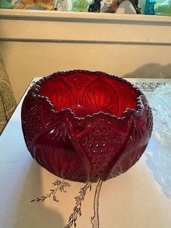 Approx 5” diameter Ruby Red Fenton Rose Bowl