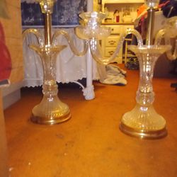 Antique Crystal/Glass Candle Stick Set Of 2