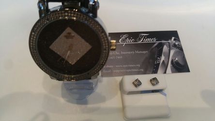Combo diamond watch and diamond earrings