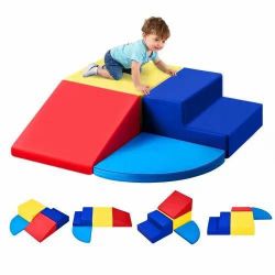 Climbing Toys, 4-Piece Set, Foam Climbing Toys for Toddlers 6 Months to 3 Years Old, PU Leather Climbing Blocks, Indoor Climb and Crawl Activity Plays