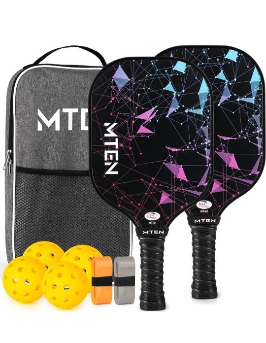 MTEN MT-01 Fiberglass Lightweight Ergonomic Grip Pickleball Paddles Set (Brand New)