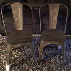 2 BRAND NEW BISTRO STYLE CHAIRS METAL & WOOD SEAT 