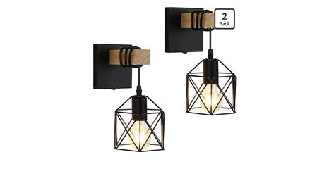 Lightess Black Cage Industrial Wall Sconce with ON/Off Switch Set of 2 Metal Cage Shade Creates Vintage Glow Industrial Farmhouse Rustic Wall Mount Li