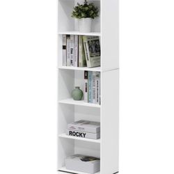 Furinno Tropika 52 in. White Faux Wood 5-shelf Standard Bookcase with Storage