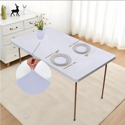 White Rectangle Fitted Tablecloth, 4 ft Table Cover with Elastic 36 x 48 Inch, Windproof Spandex Polyester Fabric, Stretchy Table Cloth for Dining Roo