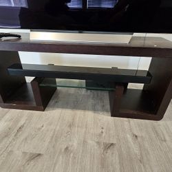 Strong Wooden TV Unit With Glass Top For Sound Bar