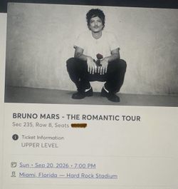 Bruno Mars SEP 20 Miami Romantic Tour