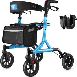 Rollator Walker for Seniors with Cup Holder, Upgraded Thumb Press Button for Height Adjustment, 4 x 8" Wheels Walker with Seat Padded Backrest Folding