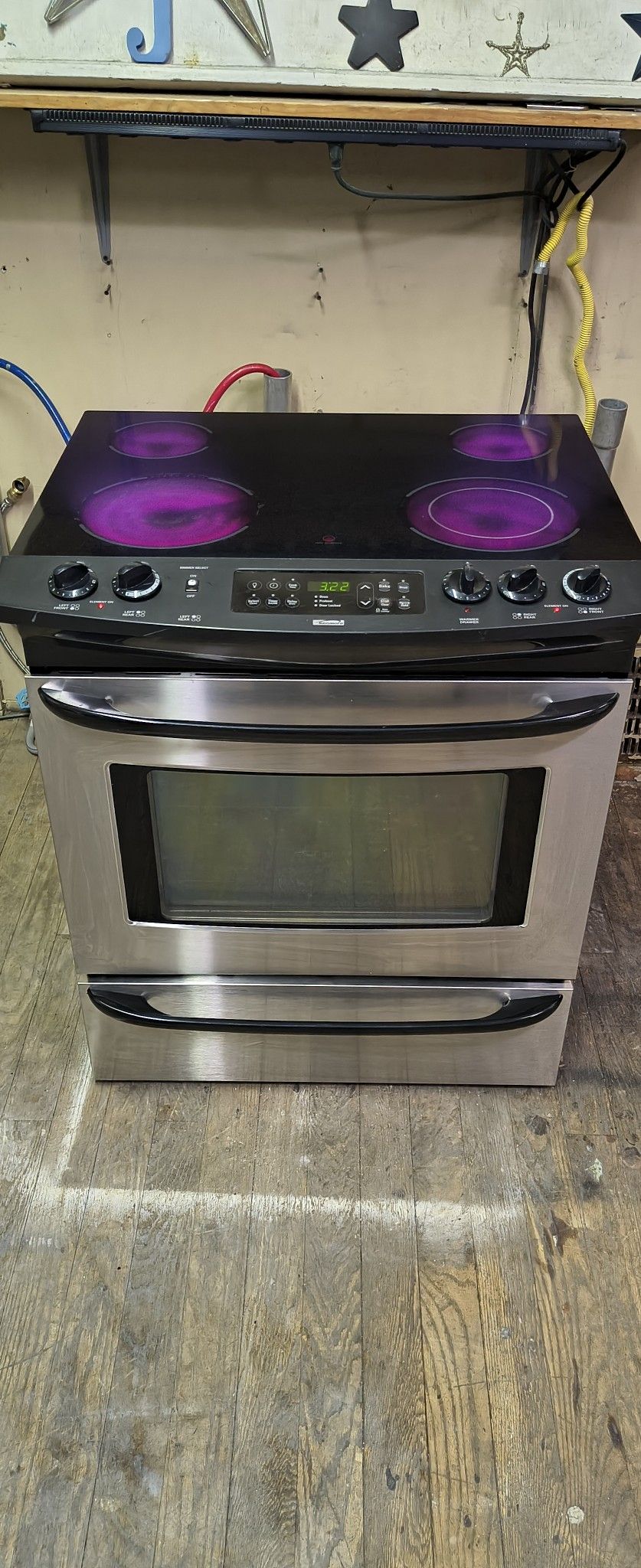 KENMORE ELITE STAINLESS/BLACK 4 BURNER SLIDE-IN/DROP-IN GLASSTOP ELECTRIC RANGE