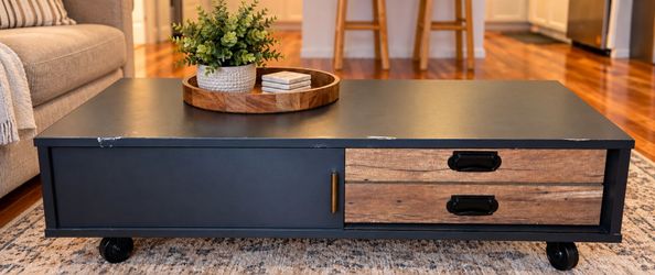 Industrial Farmhouse Coffee Table – Rustic Wood & Charcoal Finish