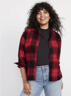 Old Navy Cropped Red Black Plaid Flannel XL
